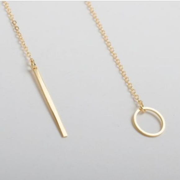 2 Goldtone Dainty Metal Bar & Circle Necklaces - Picture 8 of 8